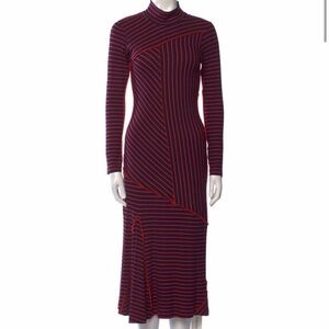 Rachel Comey Navy and Red Striped Long-Sleeve Midi Dress